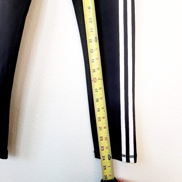 ADIDAS Climalite 3 Stripe High Rise Leggings NEW Size Small Black Cropped Pants - Picture 6 of 9